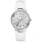 Guess Montre Balcony - Argent Cadran - Bracelet en Cuir Blanc - Bracelet en Cuir Noir - W10562G3