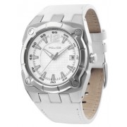 Montre Homme Police - 12696JS-01 - Cadran Argent - Bracelet Cuir Blanc