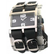 Guess - I80017L1 - Montre Femme Acier - Quartz Analogique - Bracelet de force en Cuir / Tissu Noir et Blanc