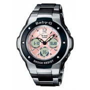 Casio G-Ms - MSG-300C-1BER - Montre Femme - Quartz Analogique et Digitale - Cadran en Rose - Bracelet en R&eacute;sine Noir et Acier 